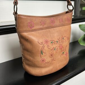 Marlo genuine leather vintage floral bucket hobo shoulder handbag purse